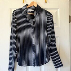 Frame The Standard Silk Shirt In Dark Navy Stripe Size XSmall